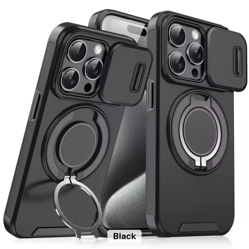 iphone 16 Pro Max  shock proof phone case With Slide Camera Cover / Black
